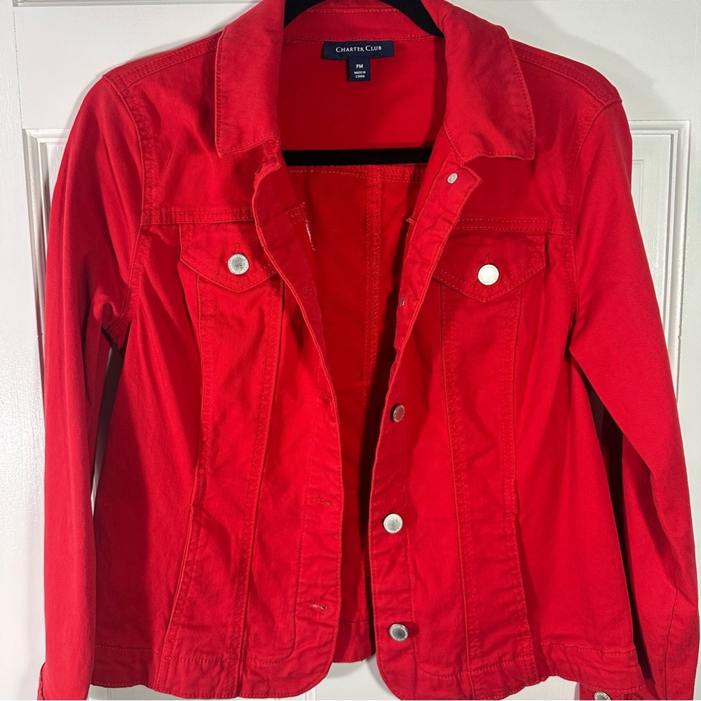 Woman red jacket